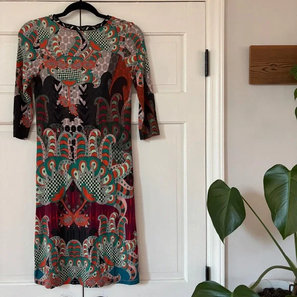 Custo Barcelona Dress Size Medium Abstract Boho 90s Y2K Knee Length Artsy V-Neck - Picture 12 of 16